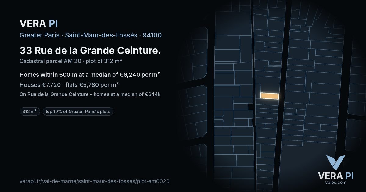 33 Rue de la Grande Ceinture, Saint-Maur-des-Fossés at night – the plot lit, the parcels around coloured by the prices near them