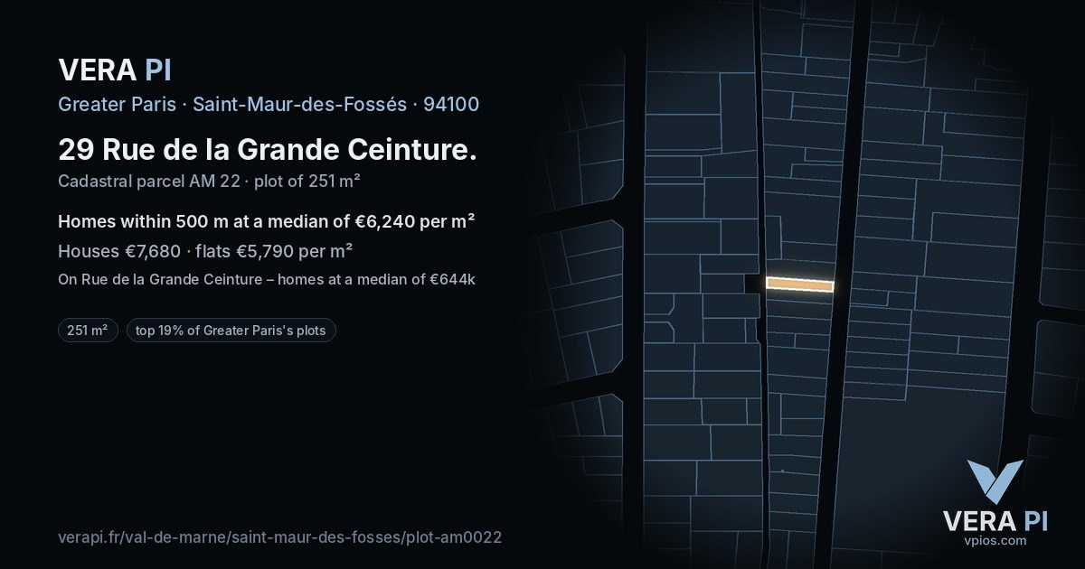 29 Rue de la Grande Ceinture, Saint-Maur-des-Fossés at night – the plot lit, the parcels around coloured by the prices near them