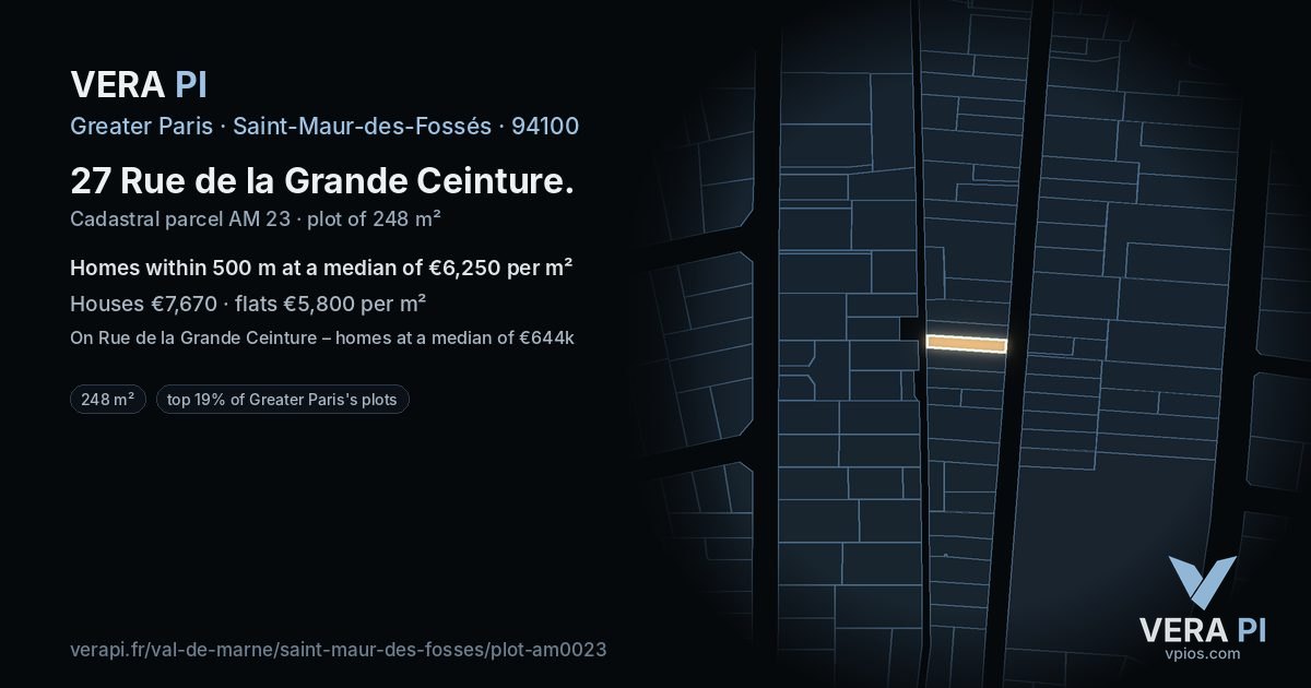 27 Rue de la Grande Ceinture, Saint-Maur-des-Fossés at night – the plot lit, the parcels around coloured by the prices near them