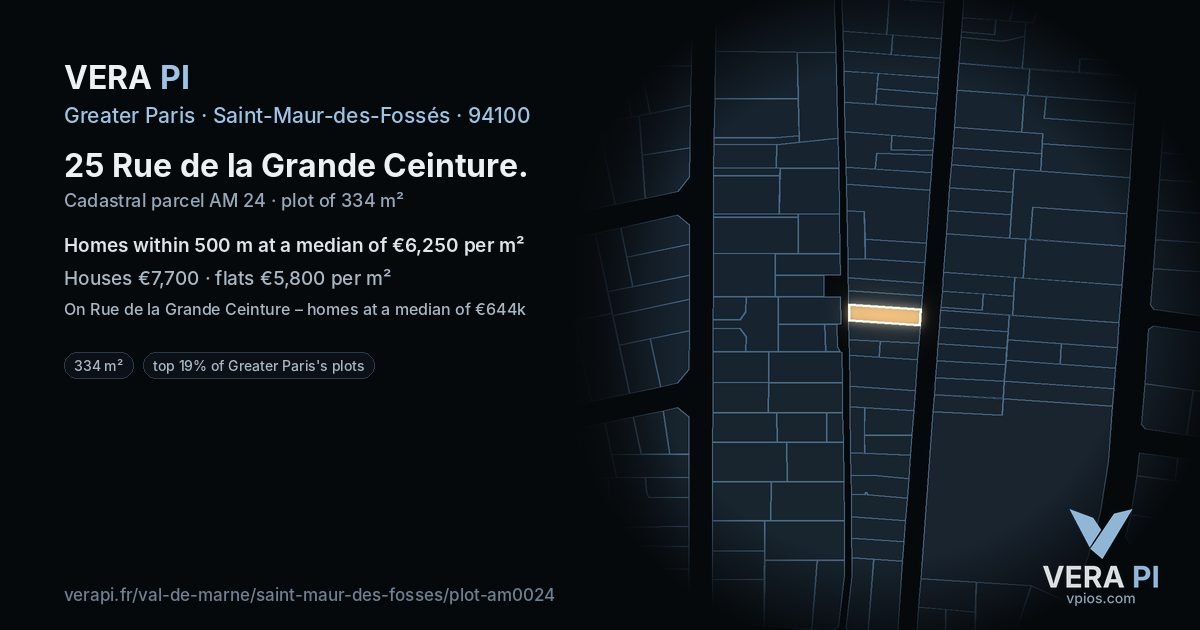 25 Rue de la Grande Ceinture, Saint-Maur-des-Fossés at night – the plot lit, the parcels around coloured by the prices near them