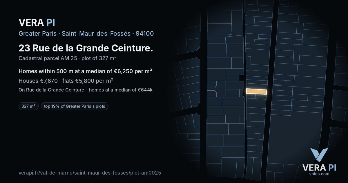 23 Rue de la Grande Ceinture, Saint-Maur-des-Fossés at night – the plot lit, the parcels around coloured by the prices near them