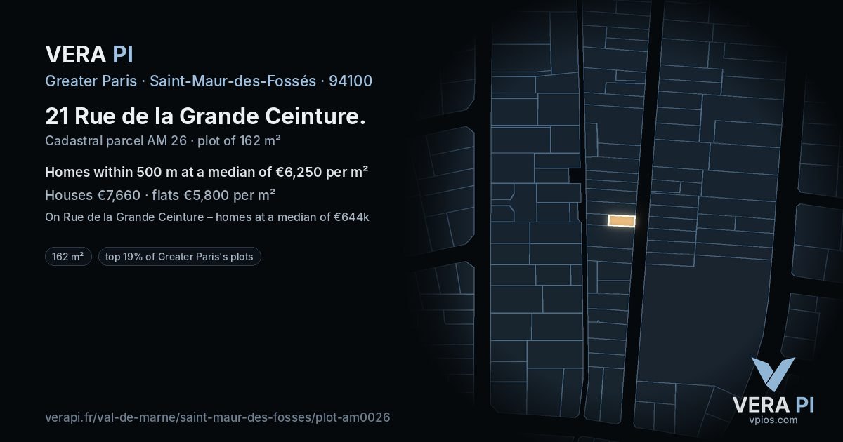 21 Rue de la Grande Ceinture, Saint-Maur-des-Fossés at night – the plot lit, the parcels around coloured by the prices near them