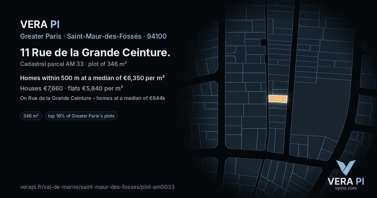 11 Rue de la Grande Ceinture, Saint-Maur-des-Fossés at night – the plot lit, the parcels around coloured by the prices near them