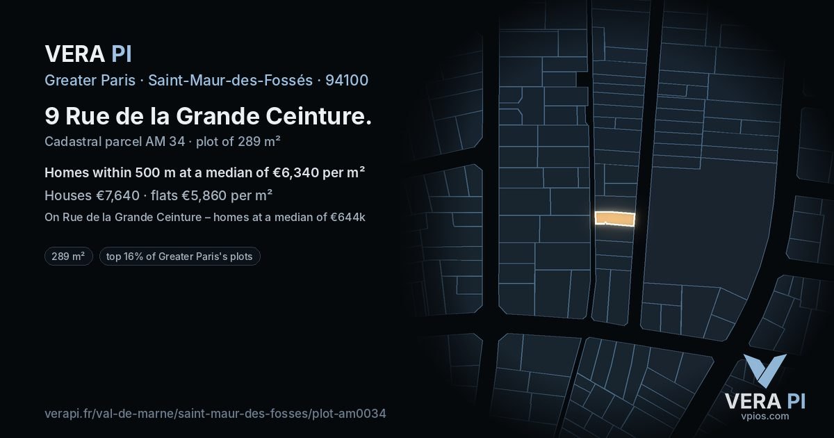 9 Rue de la Grande Ceinture, Saint-Maur-des-Fossés at night – the plot lit, the parcels around coloured by the prices near them