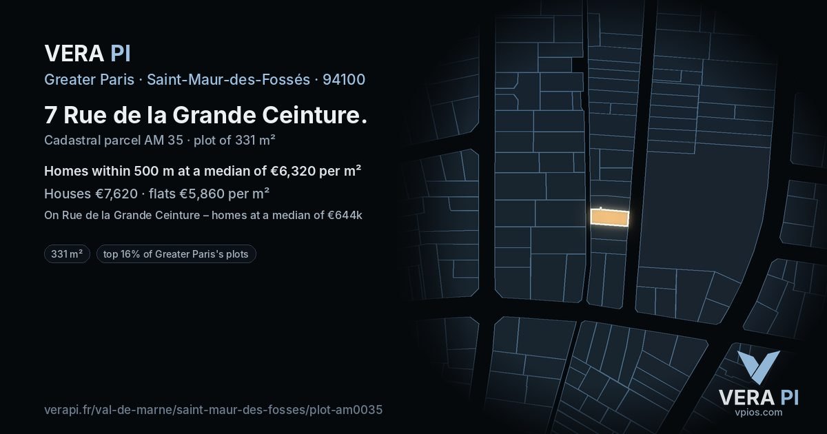 7 Rue de la Grande Ceinture, Saint-Maur-des-Fossés at night – the plot lit, the parcels around coloured by the prices near them