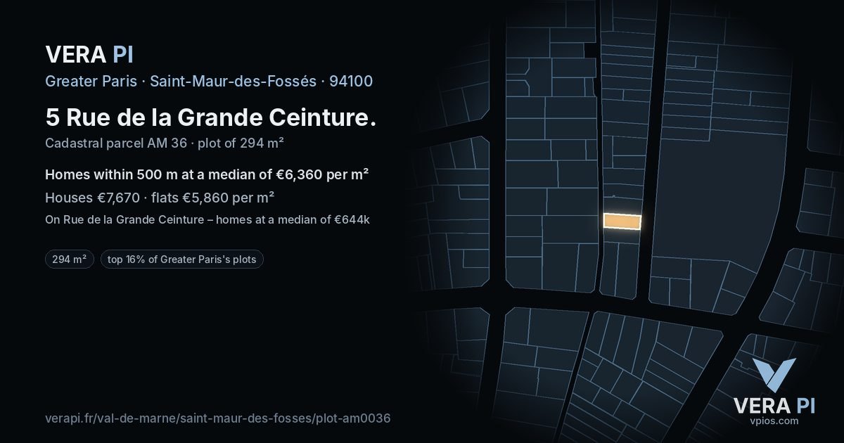 5 Rue de la Grande Ceinture, Saint-Maur-des-Fossés at night – the plot lit, the parcels around coloured by the prices near them