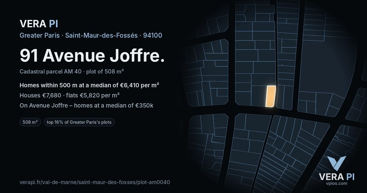 91 Avenue Joffre, Saint-Maur-des-Fossés at night – the plot lit, the parcels around coloured by the prices near them