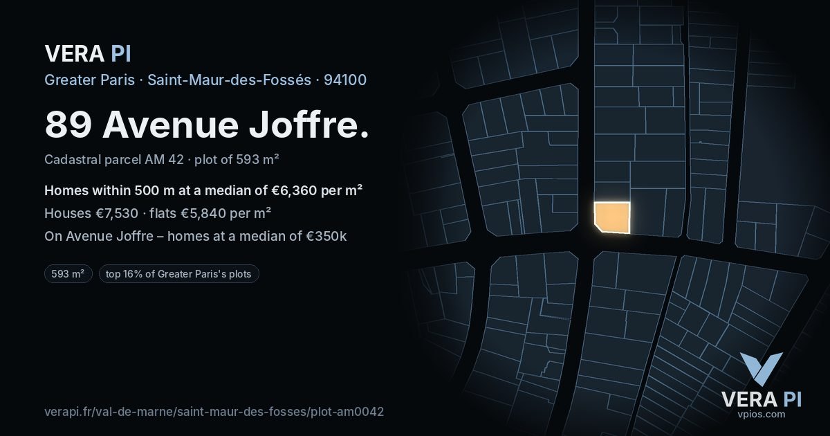 89 Avenue Joffre, Saint-Maur-des-Fossés at night – the plot lit, the parcels around coloured by the prices near them