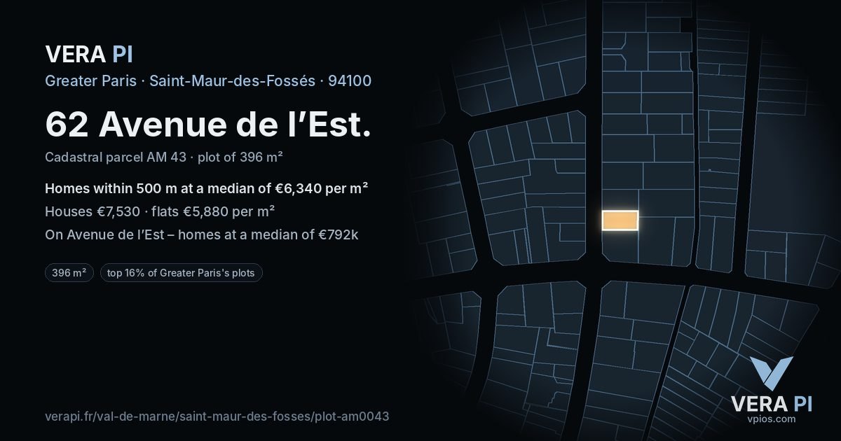 62 Avenue de l’Est, Saint-Maur-des-Fossés at night – the plot lit, the parcels around coloured by the prices near them