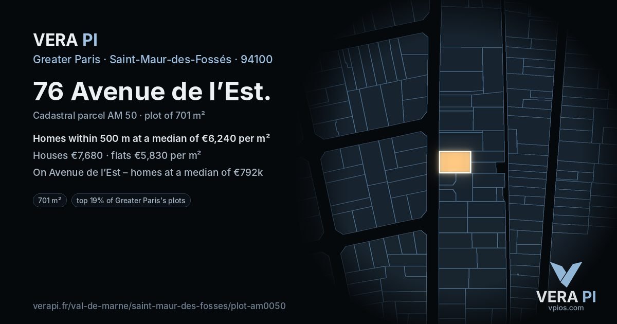76 Avenue de l’Est, Saint-Maur-des-Fossés at night – the plot lit, the parcels around coloured by the prices near them