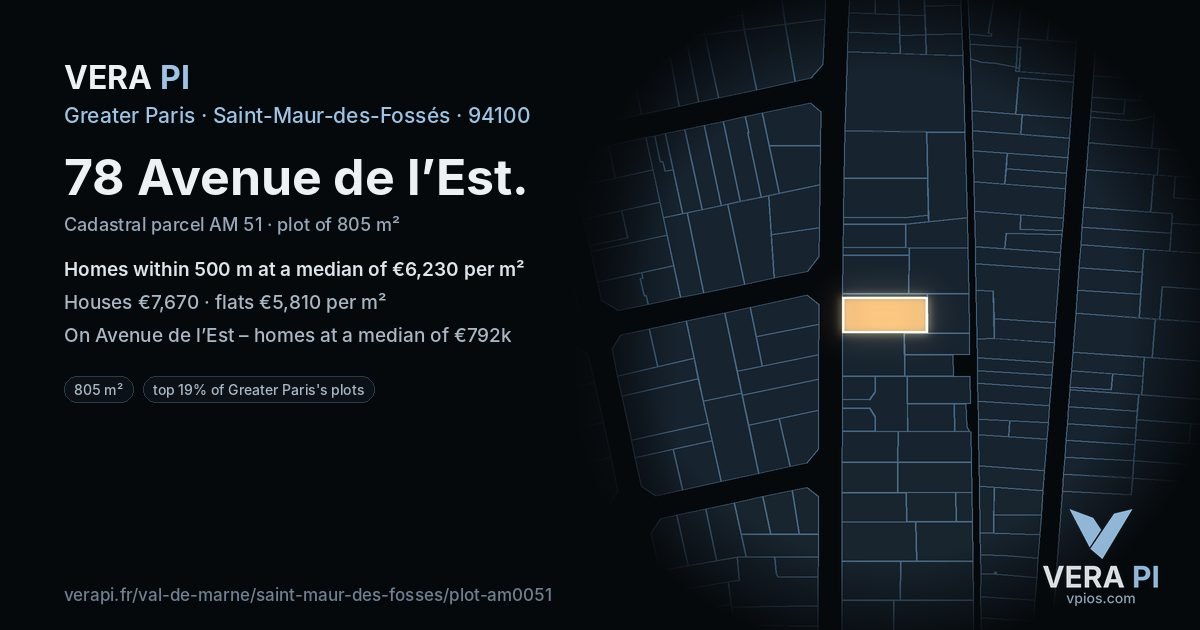 78 Avenue de l’Est, Saint-Maur-des-Fossés at night – the plot lit, the parcels around coloured by the prices near them