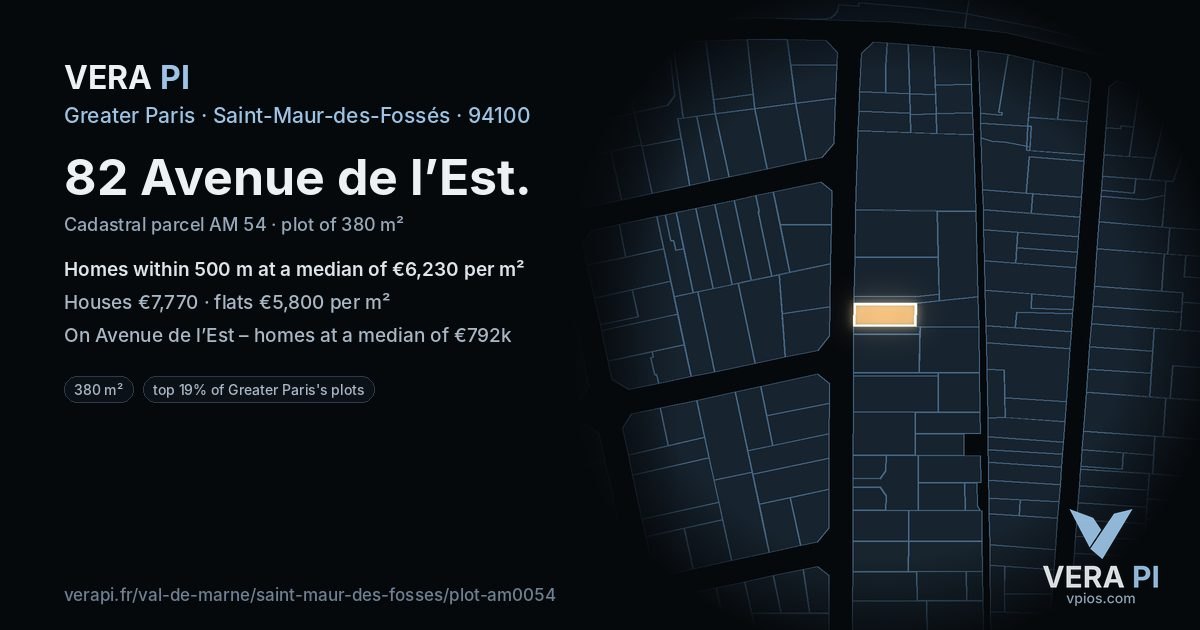 82 Avenue de l’Est, Saint-Maur-des-Fossés at night – the plot lit, the parcels around coloured by the prices near them