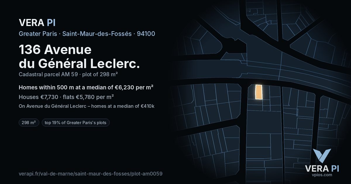 136 Avenue du Général Leclerc, Saint-Maur-des-Fossés at night – the plot lit, the parcels around coloured by the prices near them