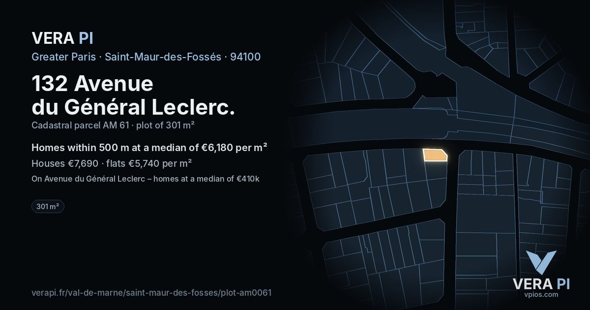 132 Avenue du Général Leclerc, Saint-Maur-des-Fossés at night – the plot lit, the parcels around coloured by the prices near them