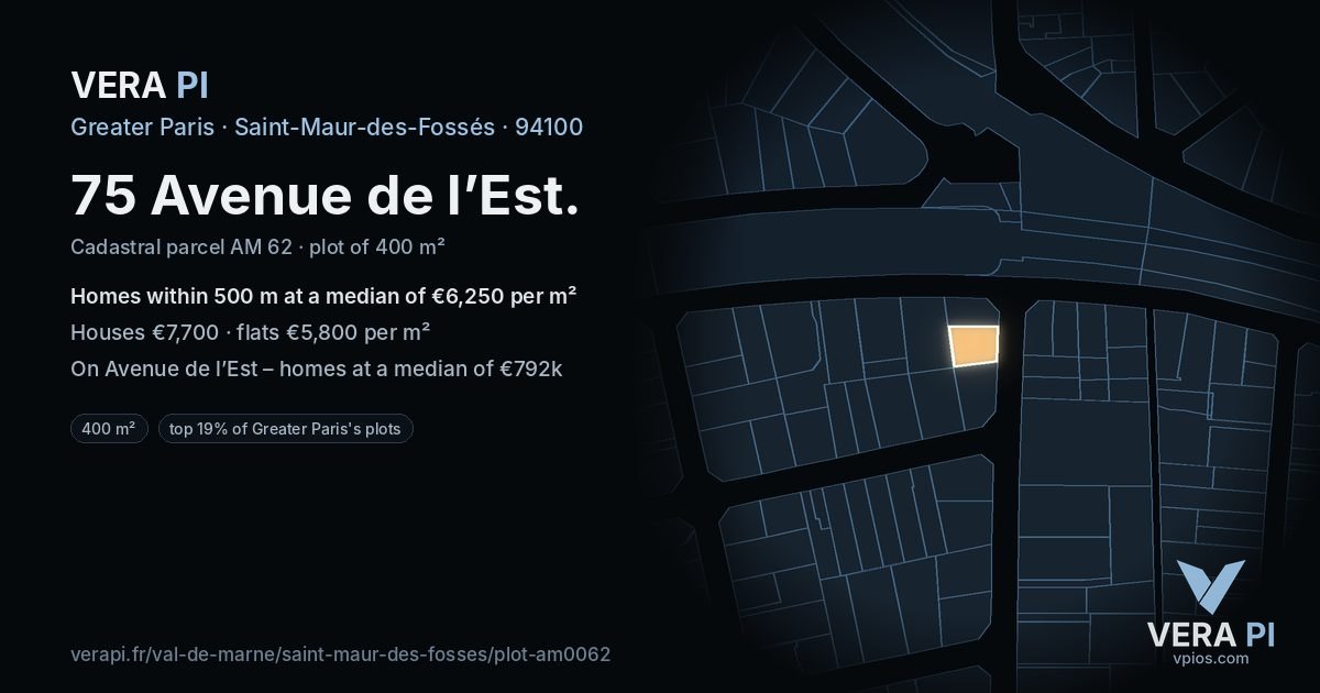 75 Avenue de l’Est, Saint-Maur-des-Fossés at night – the plot lit, the parcels around coloured by the prices near them