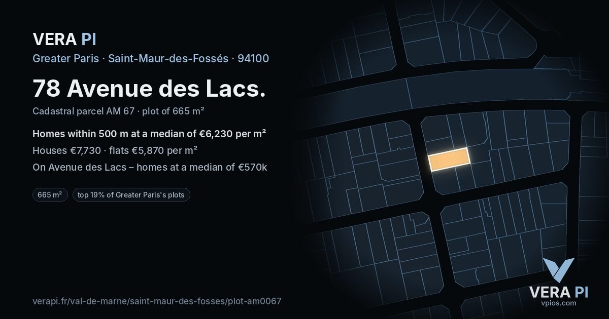 78 Avenue des Lacs, Saint-Maur-des-Fossés at night – the plot lit, the parcels around coloured by the prices near them