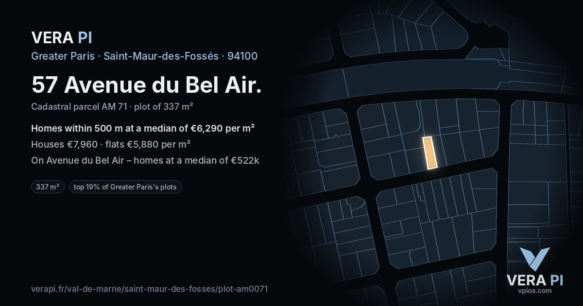 57 Avenue du Bel Air, Saint-Maur-des-Fossés at night – the plot lit, the parcels around coloured by the prices near them