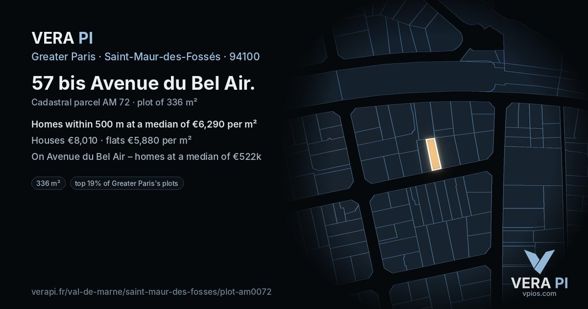 57 bis Avenue du Bel Air, Saint-Maur-des-Fossés at night – the plot lit, the parcels around coloured by the prices near them