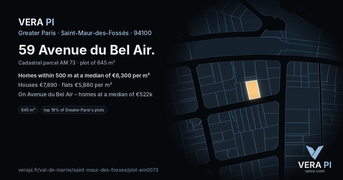 59 Avenue du Bel Air, Saint-Maur-des-Fossés at night – the plot lit, the parcels around coloured by the prices near them