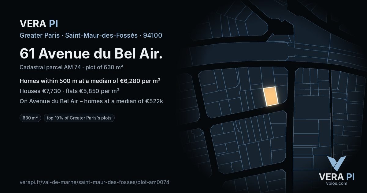 61 Avenue du Bel Air, Saint-Maur-des-Fossés at night – the plot lit, the parcels around coloured by the prices near them