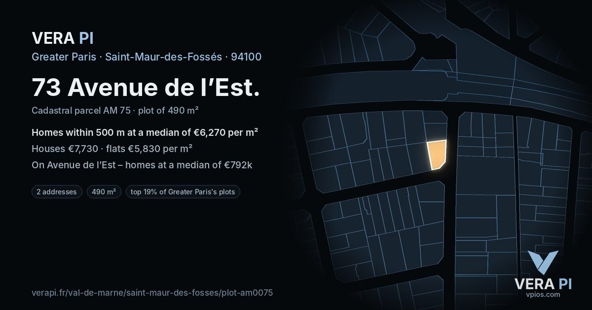 73 Avenue de l’Est, Saint-Maur-des-Fossés at night – the plot lit, the parcels around coloured by the prices near them