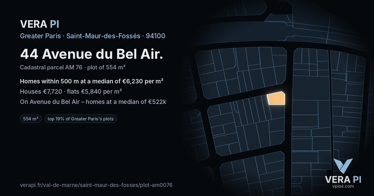 44 Avenue du Bel Air, Saint-Maur-des-Fossés at night – the plot lit, the parcels around coloured by the prices near them