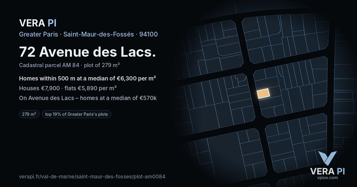 72 Avenue des Lacs, Saint-Maur-des-Fossés at night – the plot lit, the parcels around coloured by the prices near them