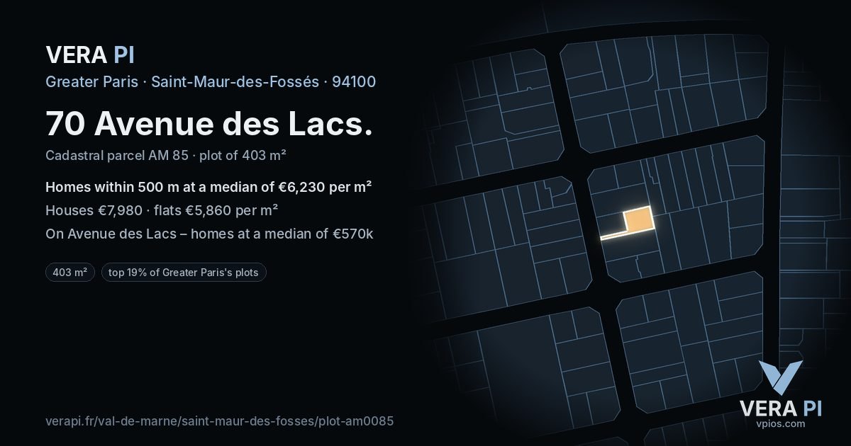 70 Avenue des Lacs, Saint-Maur-des-Fossés at night – the plot lit, the parcels around coloured by the prices near them