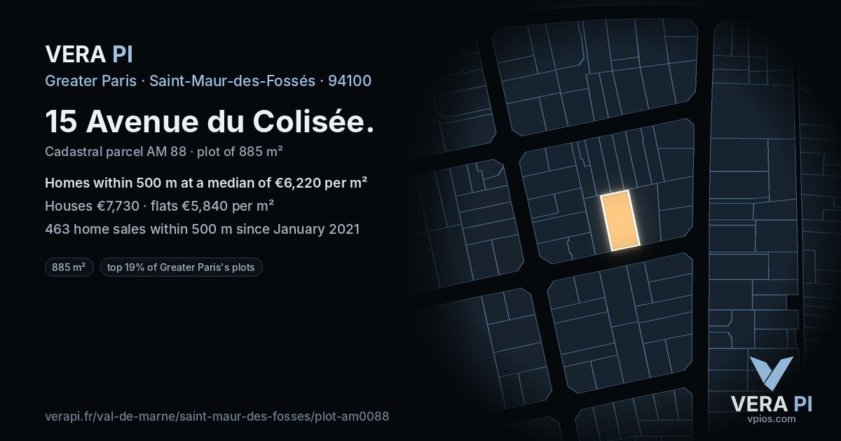 15 Avenue du Colisée, Saint-Maur-des-Fossés at night – the plot lit, the parcels around coloured by the prices near them