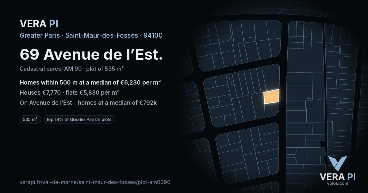 69 Avenue de l’Est, Saint-Maur-des-Fossés at night – the plot lit, the parcels around coloured by the prices near them