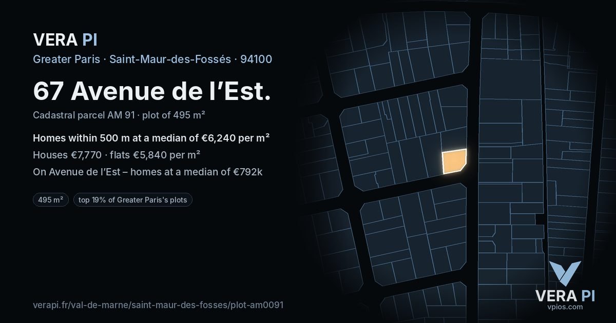 67 Avenue de l’Est, Saint-Maur-des-Fossés at night – the plot lit, the parcels around coloured by the prices near them