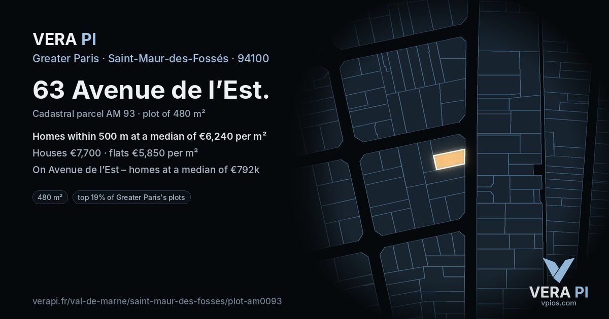 63 Avenue de l’Est, Saint-Maur-des-Fossés at night – the plot lit, the parcels around coloured by the prices near them