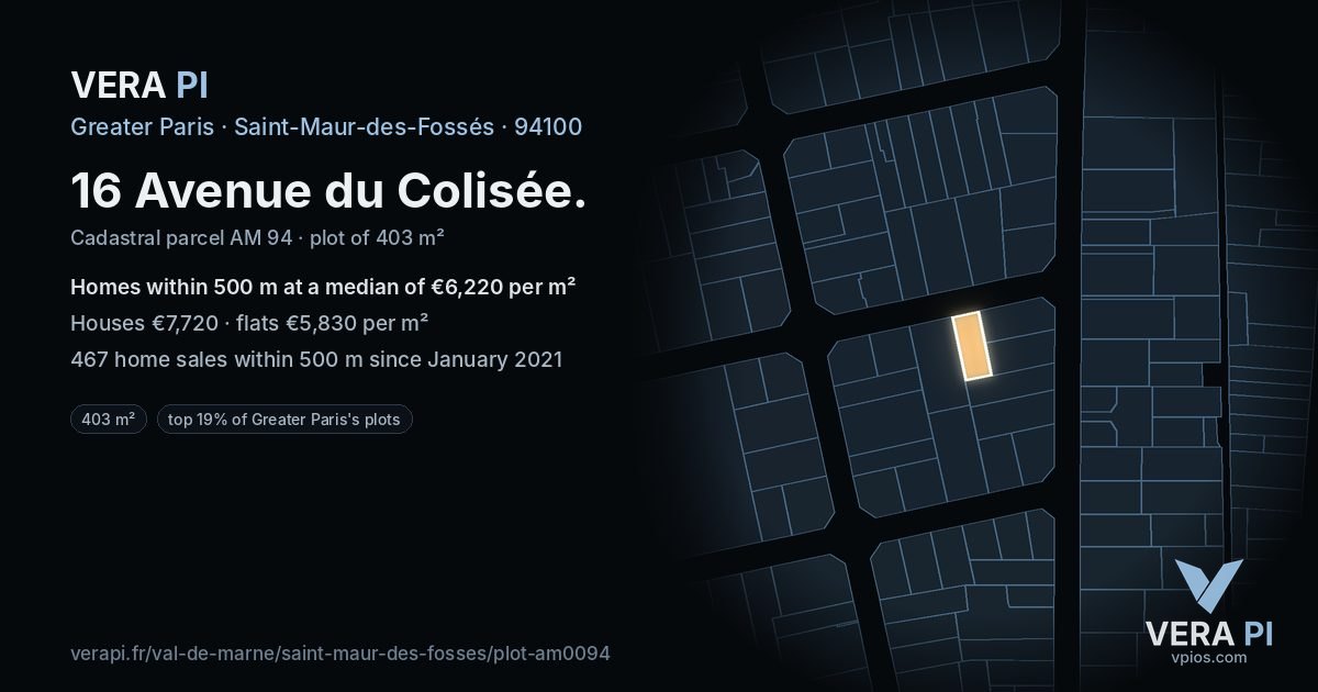 16 Avenue du Colisée, Saint-Maur-des-Fossés at night – the plot lit, the parcels around coloured by the prices near them