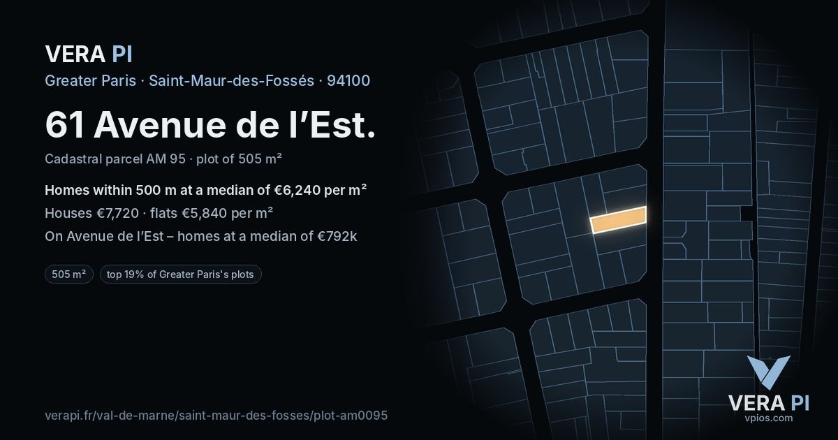 61 Avenue de l’Est, Saint-Maur-des-Fossés at night – the plot lit, the parcels around coloured by the prices near them