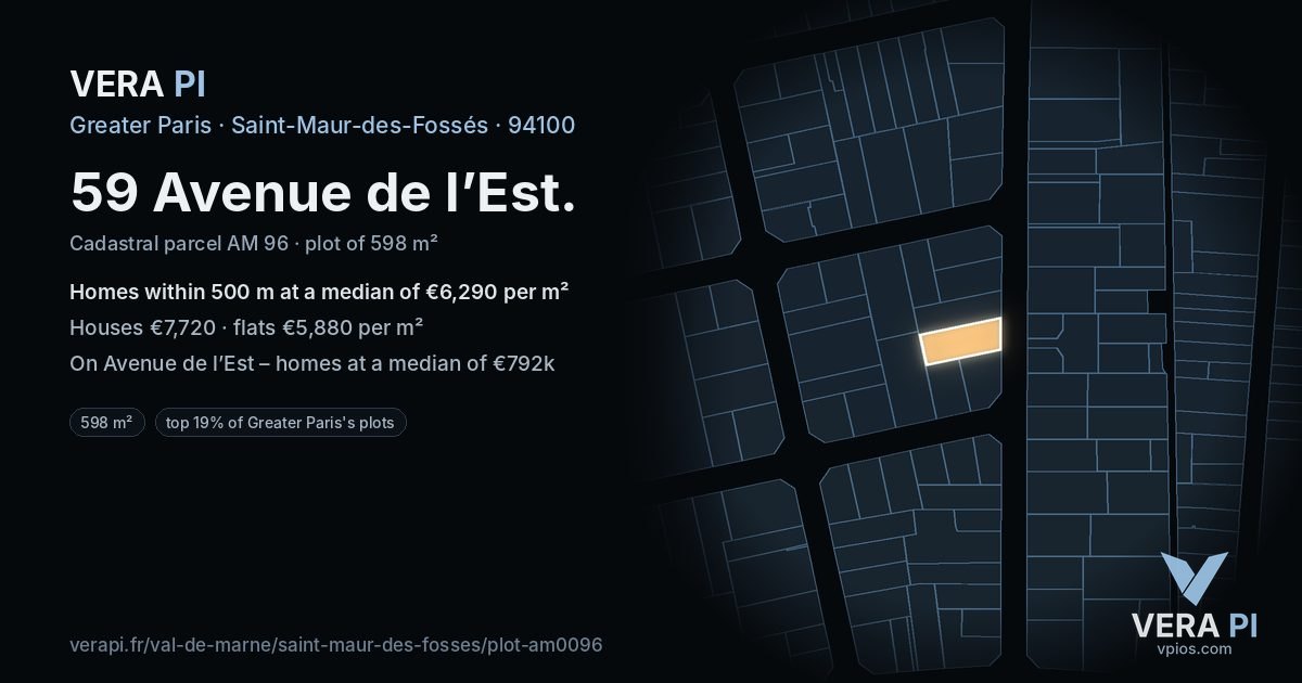 59 Avenue de l’Est, Saint-Maur-des-Fossés at night – the plot lit, the parcels around coloured by the prices near them