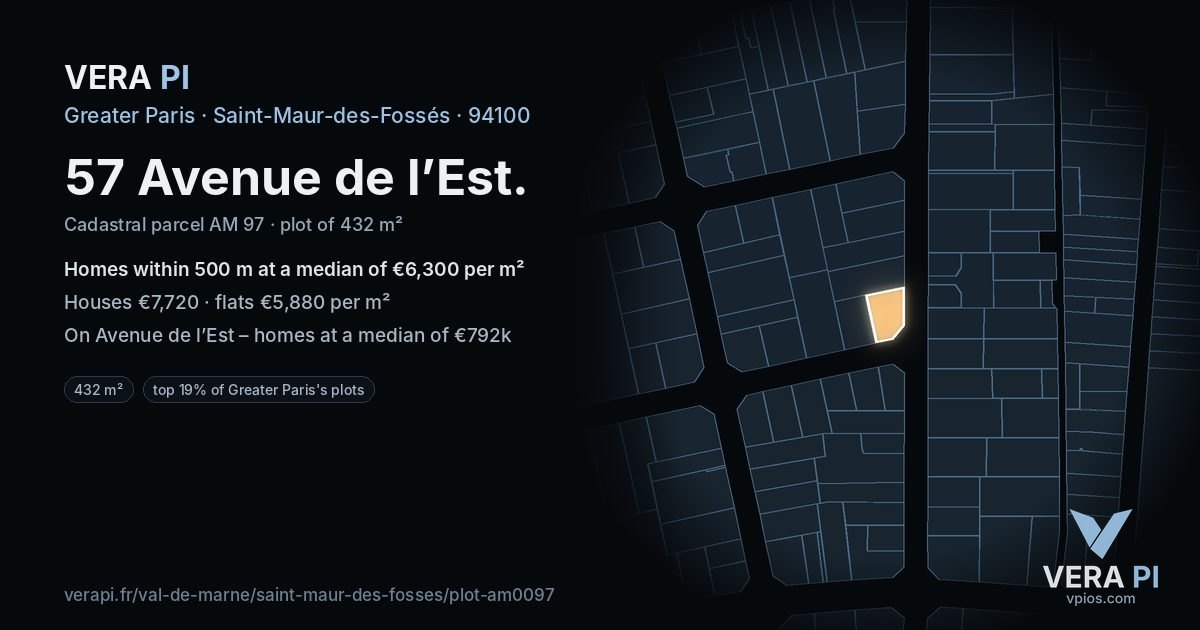 57 Avenue de l’Est, Saint-Maur-des-Fossés at night – the plot lit, the parcels around coloured by the prices near them