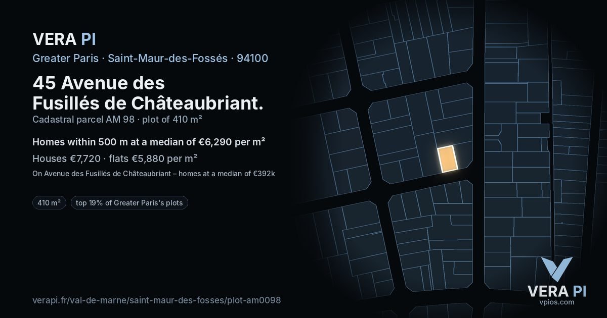 45 Avenue des Fusillés de Châteaubriant, Saint-Maur-des-Fossés at night – the plot lit, the parcels around coloured by the prices near them