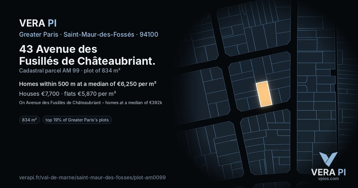 43 Avenue des Fusillés de Châteaubriant, Saint-Maur-des-Fossés at night – the plot lit, the parcels around coloured by the prices near them