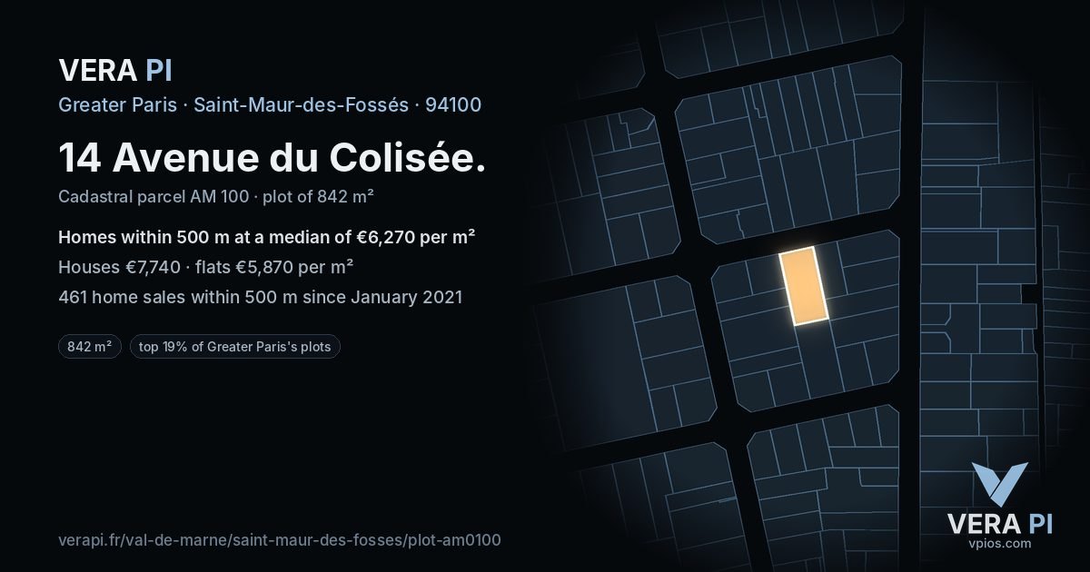 14 Avenue du Colisée, Saint-Maur-des-Fossés at night – the plot lit, the parcels around coloured by the prices near them
