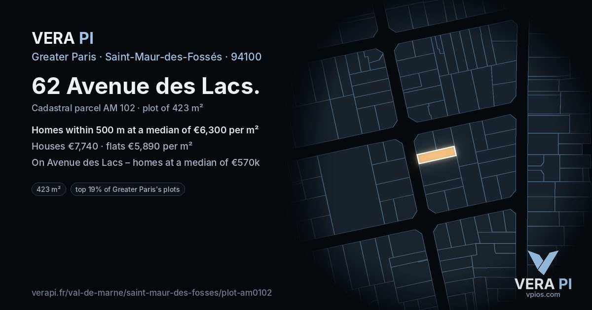 62 Avenue des Lacs, Saint-Maur-des-Fossés at night – the plot lit, the parcels around coloured by the prices near them