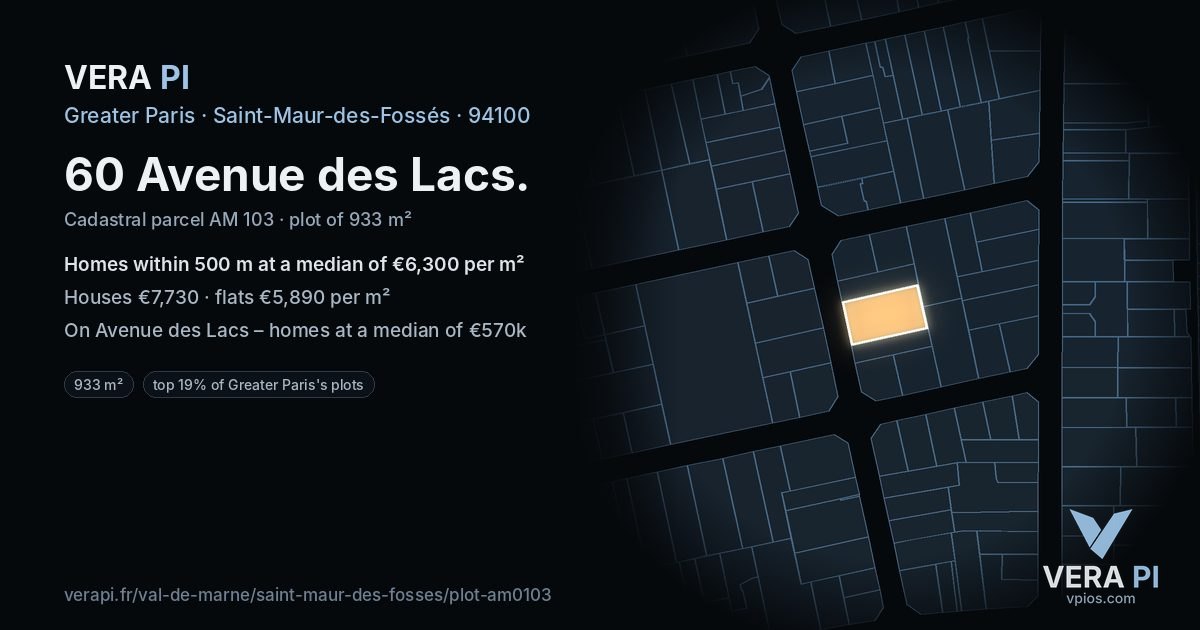 60 Avenue des Lacs, Saint-Maur-des-Fossés at night – the plot lit, the parcels around coloured by the prices near them