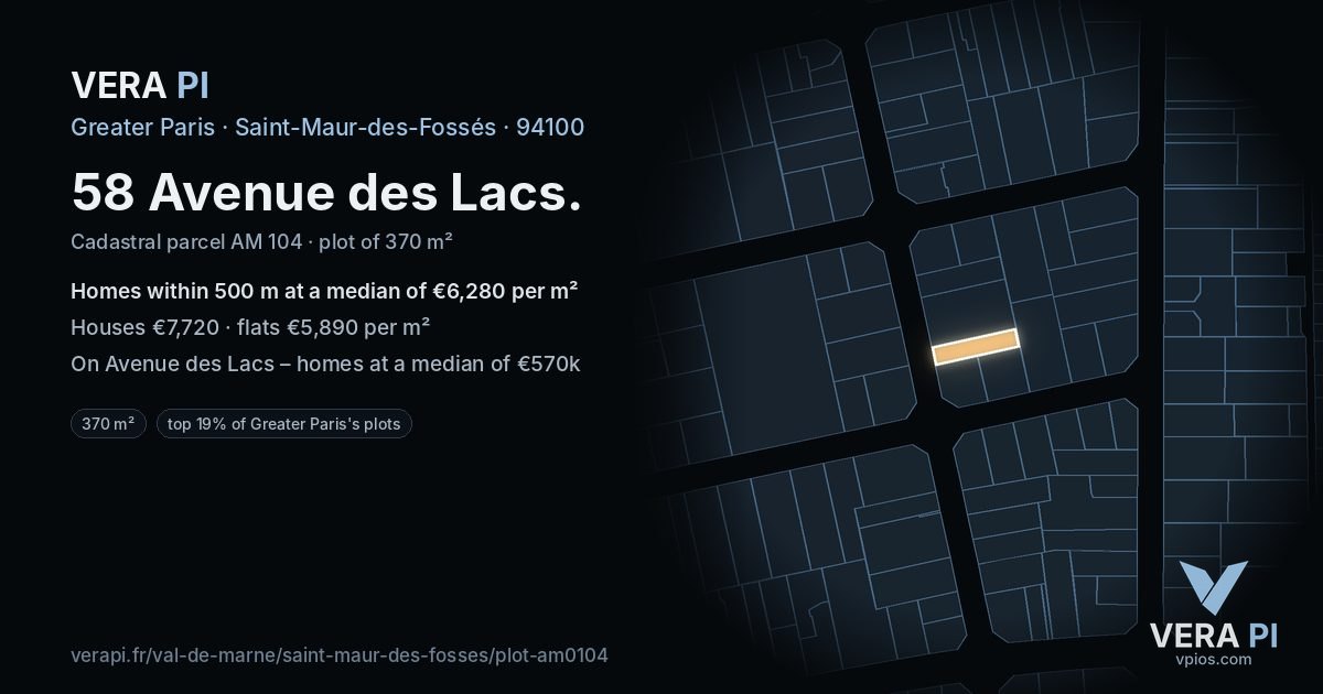 58 Avenue des Lacs, Saint-Maur-des-Fossés at night – the plot lit, the parcels around coloured by the prices near them