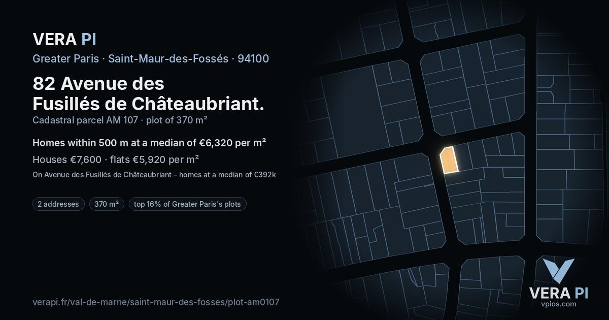 82 Avenue des Fusillés de Châteaubriant, Saint-Maur-des-Fossés at night – the plot lit, the parcels around coloured by the prices near them