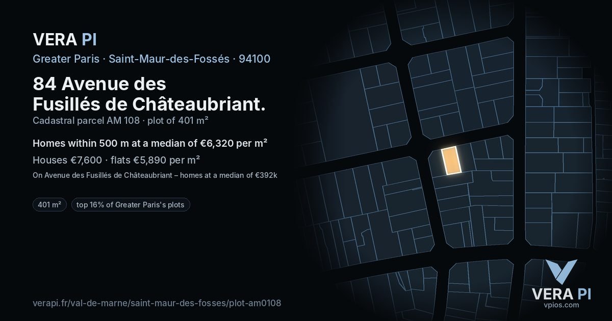 84 Avenue des Fusillés de Châteaubriant, Saint-Maur-des-Fossés at night – the plot lit, the parcels around coloured by the prices near them