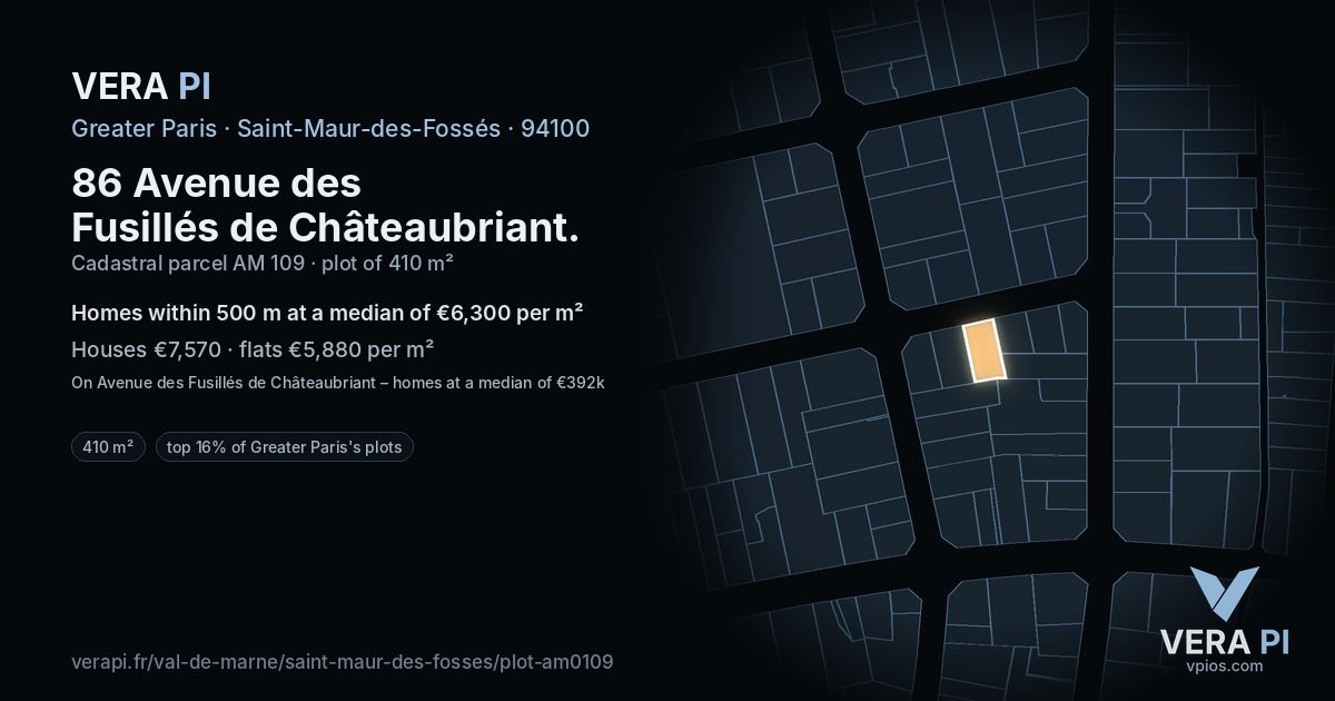86 Avenue des Fusillés de Châteaubriant, Saint-Maur-des-Fossés at night – the plot lit, the parcels around coloured by the prices near them