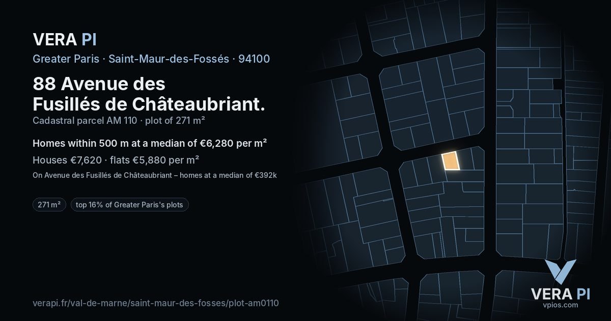 88 Avenue des Fusillés de Châteaubriant, Saint-Maur-des-Fossés at night – the plot lit, the parcels around coloured by the prices near them