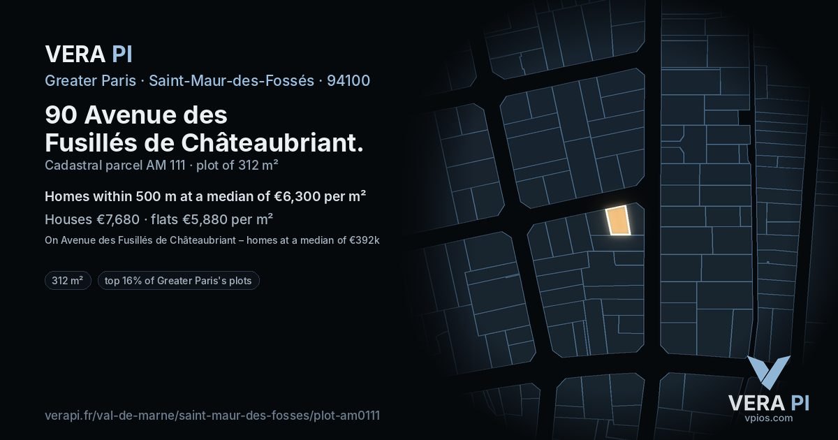 90 Avenue des Fusillés de Châteaubriant, Saint-Maur-des-Fossés at night – the plot lit, the parcels around coloured by the prices near them