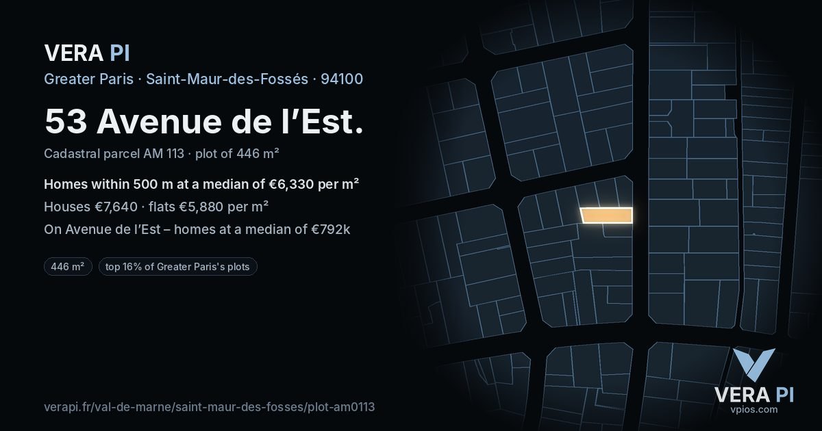 53 Avenue de l’Est, Saint-Maur-des-Fossés at night – the plot lit, the parcels around coloured by the prices near them
