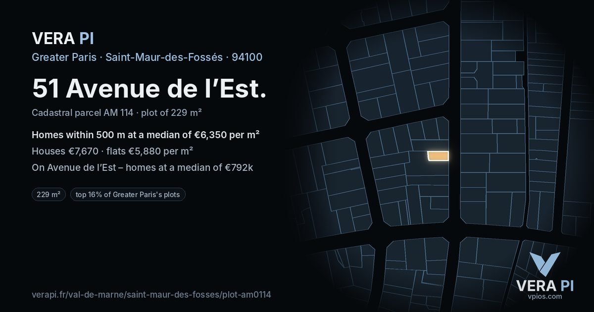 51 Avenue de l’Est, Saint-Maur-des-Fossés at night – the plot lit, the parcels around coloured by the prices near them