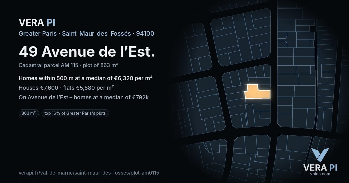 49 Avenue de l’Est, Saint-Maur-des-Fossés at night – the plot lit, the parcels around coloured by the prices near them
